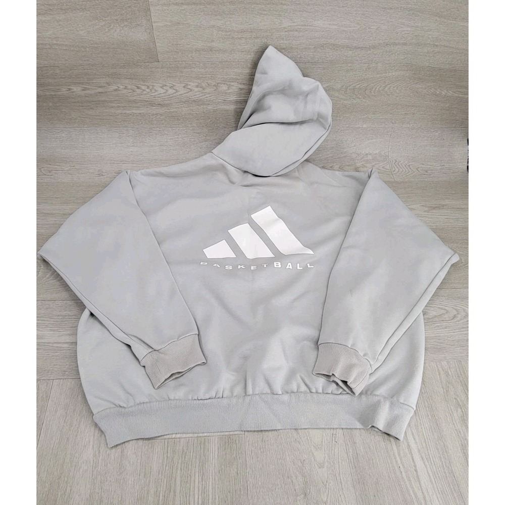 Adidas Unisex Basketball Hoodie Size L Oversized Sweatshirt Metal Beige IA3438